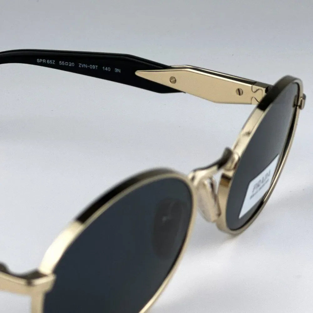 NEW Prada PR65ZS ZVN09T Pale Gold Dark Grey Oval Metal Unisex Sunglasses